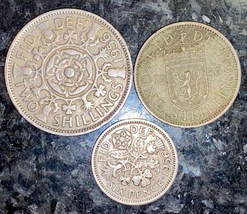 GREAT BRITAIN SET  2 SHILLING, 1 SHILLING & 6PENCE 1956 (1 BID TAKE ALL)