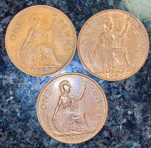 GREAT BRITAIN SET 1 PENNY  1947, 1949, 1967 (1 BID TAKES ALL)