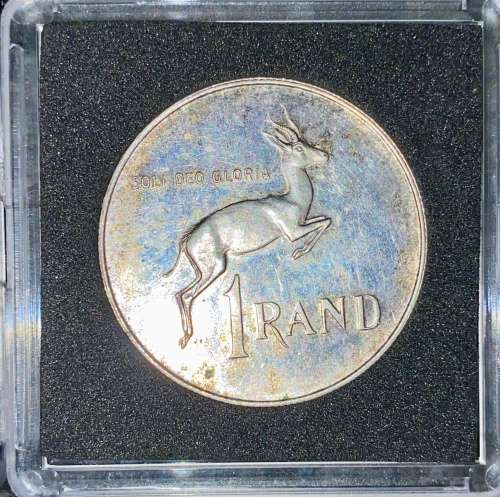 SOUTH AFRICA  PROOF SILVER R1 -- 1984 --   SOLI DEO GLORIA  -- COMES IN CAPSULE