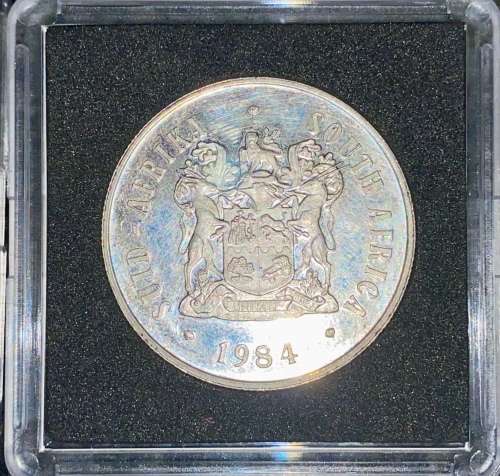 SOUTH AFRICA  PROOF SILVER R1 -- 1984 --   SOLI DEO GLORIA  -- COMES IN CAPSULE