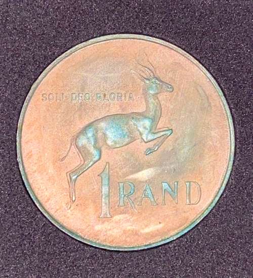 SOUTH AFRICA  SILVER R1 -- 1970 -- UNC-  LOVELY TONING - SOLI DEO GLORIA  -- COMES IN CAPSULE