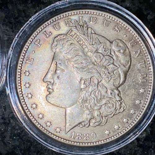 U S A  1 DOLLAR  SILVER MORGAN DOLLAR1889 PHILADELPHIA MINT IN CAPSULE