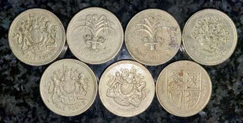 GREAT BRITAIN SET 1 POUNDS  1983,1985,1990,1991,1993,2003,2008 (1 BID TAKES ALL)