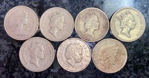 GREAT BRITAIN SET 1 POUNDS  1983,1985,1990,1991,1993,2003,2008 (1 BID TAKES ALL)
