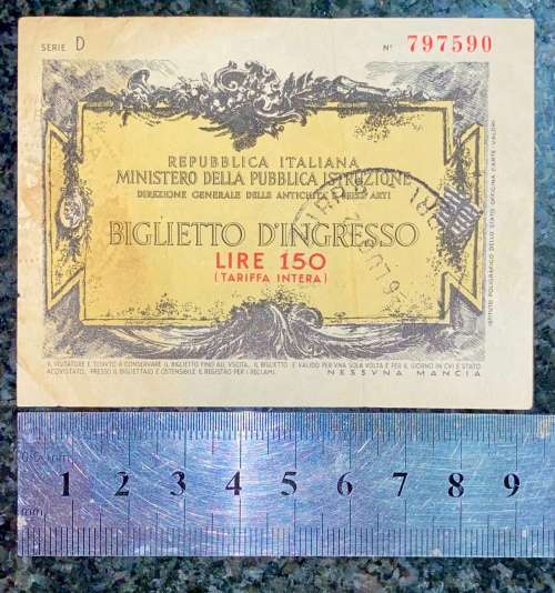 ITALY 150 LIRE BIGLIETTO D`INGRESSO 1945 (VINTAGE ART MUSEUM OPERA TICKET) 9CM X 7CM