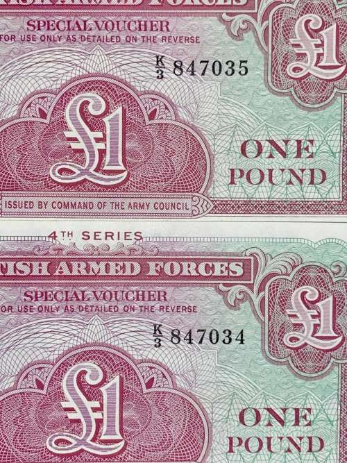 BRITAIN 1 POUND IN SEQUENCE K3/847034-035 UNC 4TH SERIES(1 BID TAKES ALL)