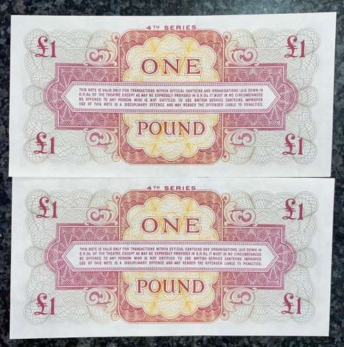 BRITAIN 1 POUND IN SEQUENCE K3/847034-035 UNC 4TH SERIES(1 BID TAKES ALL)