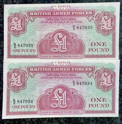 BRITAIN 1 POUND IN SEQUENCE K3/847034-035 UNC 4TH SERIES(1 BID TAKES ALL)