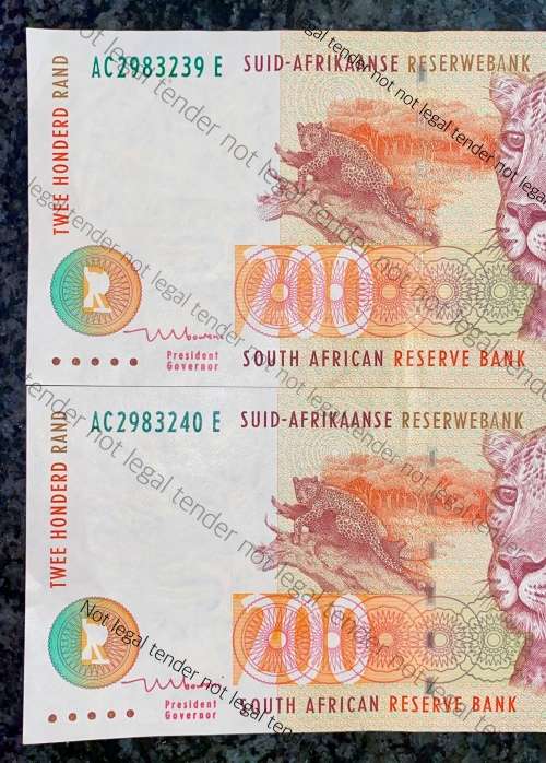 TT MBOWENI R200 IN SEQUENCE AC2983240-239 --1999 FIRST ISSUE AUNC (LEOPARD WTM) (1 BID TAKES ALL)