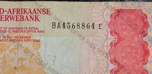COMPLETE SET GPC DE KOCK & DECIMAL(SCARCE R50 BA) TO R2 - 1980s(R1 TW DE JONGH 1967)(1 BID TAKES ALL