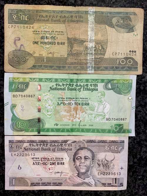 ETHIOPIA SET 100 BIRR 2012 , 10 BIRR 2020 & 1 BIRR 1995(1 BID TAKES ALL)