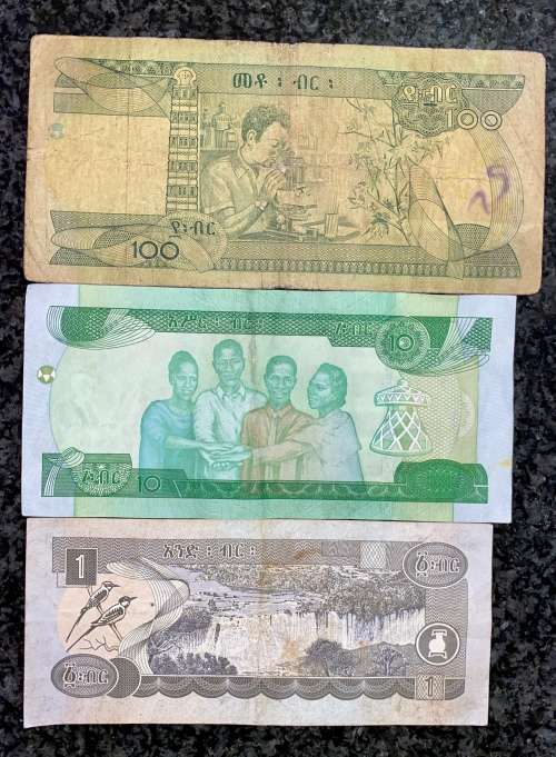 ETHIOPIA SET 100 BIRR 2012 , 10 BIRR 2020 & 1 BIRR 1995(1 BID TAKES ALL)