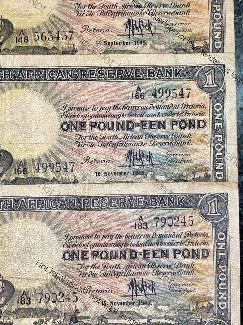 MH DE KOCK SET 1 POUND 1945 -A148, 1946 -A166 & 1947 -A183 E/A FIRST ISSUE (1 BID TAKES ALL)