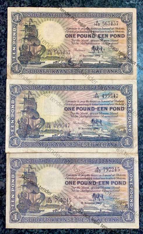 MH DE KOCK SET 1 POUND 1945 -A148, 1946 -A166 & 1947 -A183 E/A FIRST ISSUE (1 BID TAKES ALL)