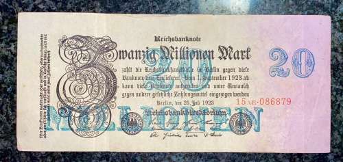 GERMANY 20 MILLION MARK 1923 BIG NOTE