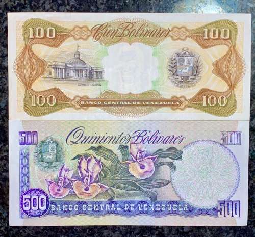 VENEZUELA 500 BOLIVARES & 100 BOLIVARES 1998 UNC (1 BID TAKES ALL)