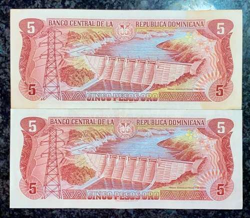 DOMINICAN REPUBLIC 5 PESO TWO DIFFERENT SIGNATURES EF 1996 & 1997(1 BID TAKES ALL)