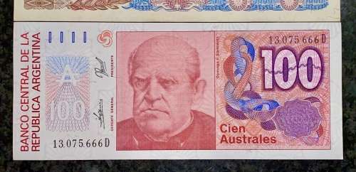 ARGENTINA SET  100 PESOS 1983 & 100 AUSTRALES 1985 UNC(1 BID TAKES ALL)