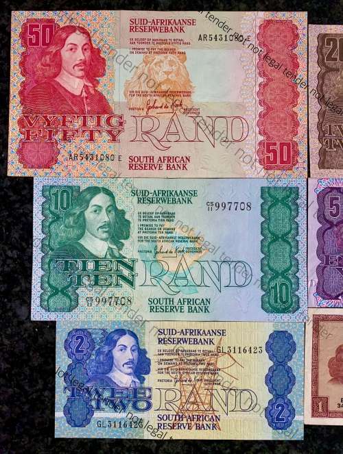 COMPLETE SET OF GPC DE KOCK & DECIMALS R50 TO R2 - 1980s UNC-EF+(R1 TW DE JONGH VF)(1 BID TAKES ALL