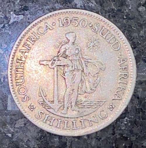 S A UNION SILVER 1 SHILLING 1950 SILVER 80%