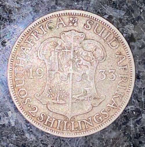 S A UNION SILVER 2 SHILLING 1933 SILVER 80%