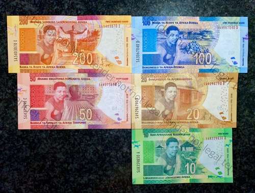 COMPLETE SET OF L KGANYAGO R200 TO R10 ALL SA SERIALS UNC 2ND ISSUE 2018(MANDELA WTM(1 BID TAKES AL