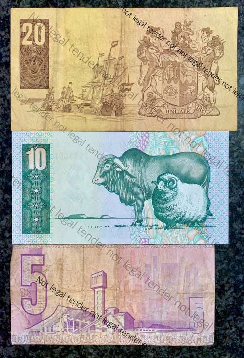 REPLACEMENT NOTE SET TW DE JONGH R20 -Z2 ,R10 -Y5 IS UNC &  R5 -X1 --4TH ISSUE 1978(1 BID TAKES ALL)