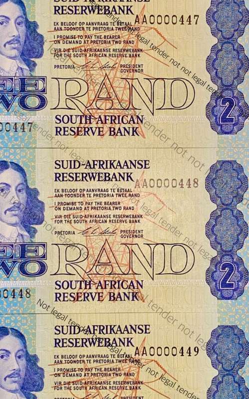 CL STALS VERY LOW NUMBER R2 IN SEQUENCE AA0000449-447 -- 1ST ISSUE 1990 CRISP UNC (1 BID TAKES ALL)