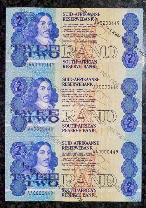 CL STALS VERY LOW NUMBER R2 IN SEQUENCE AA0000449-447 -- 1ST ISSUE 1990 CRISP UNC (1 BID TAKES ALL)