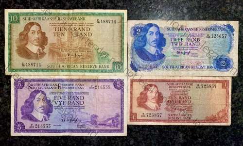 COMPLETE SET OF TW DE JONGH & DECIMALS R10 TO R1 ,,, 1967-1975( 1 BID TAKES ALL)
