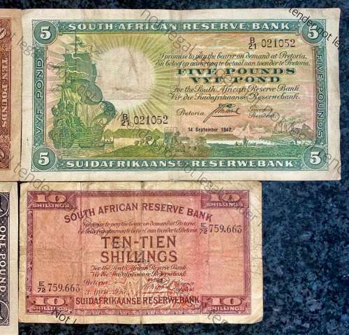 J POSTMUS SET 10 POUND F1 -1943 ,5 POUND B21 -1942 ,1 POUND 1943 & 10 SHILLINGS E72 -1945 ALL E/A
