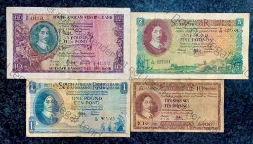 MH DE KOCK SET 10 POUND 1953, 5 POUND 1958, 1 POUND 1953 E/A & 10 SHILLINGS 1958 A/E(1 BID TAKES ALL