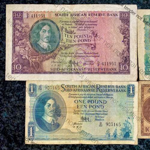 MH DE KOCK SET 10 POUND 1953, 5 POUND 1958, 1 POUND 1953 E/A & 10 SHILLINGS 1958 A/E(1 BID TAKES ALL