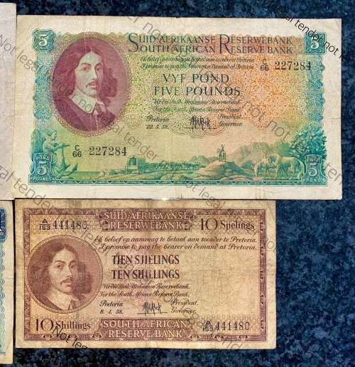 MH DE KOCK SET 10 POUND 1953, 5 POUND 1958, 1 POUND 1953 E/A & 10 SHILLINGS 1958 A/E(1 BID TAKES ALL