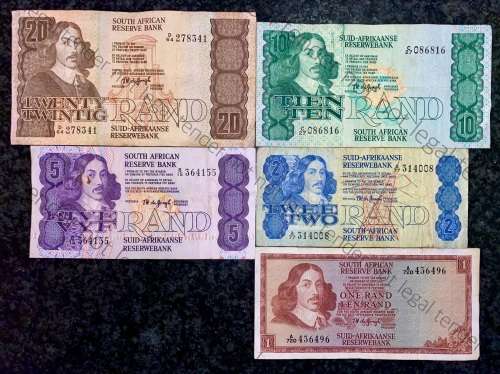 COMPLETE SET OF TW DE JONGH & DECIMALS R20 TO R2,,,1978---4TH ISSUE & R1 -1967 ( 1 BID TAKES ALL)