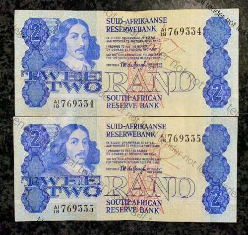 TW DE JONGH R2 IN SEQUENCE A1 18/769334-335 AUNC-- 4TH ISSUE 1978(1BID TAKES ALL)