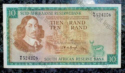 REPLACEMENT NOTE TW DE JONGH R10 W6 SPRINGBUCK 1ST ISSUE 1967 A/E