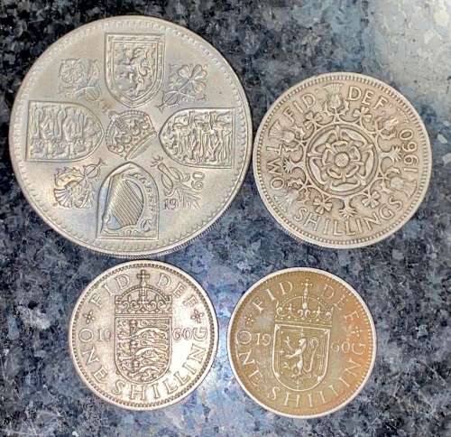 GREAT BRITAIN SET 1960 - CROWN, 2 SHILLING & 2 X 1 SHILLING ( 1 BID TAKES ALL)