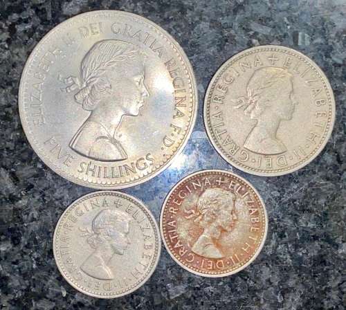 GREAT BRITAIN SET 1960 - CROWN, 2 SHILLING & 2 X 1 SHILLING ( 1 BID TAKES ALL)