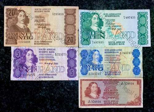 COMPLETE SET OF TW DE JONGH & DECIMALS R20 TO R2,,,1978---4TH ISSUE & R1 -1967 ( 1 BID TAKES ALL)