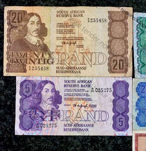 COMPLETE SET OF TW DE JONGH & DECIMALS R20 TO R2,,,1978---4TH ISSUE & R1 -1967 ( 1 BID TAKES ALL)