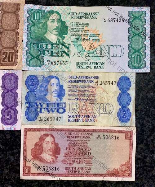 COMPLETE SET OF TW DE JONGH & DECIMALS R20 TO R2,,,1978---4TH ISSUE & R1 -1967 ( 1 BID TAKES ALL)