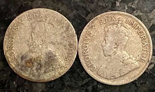 S A UNION SILVER SET 3D THREEPENCE 1927 & 1933 -- 80% SILVER(1 BID TAKES ALL)