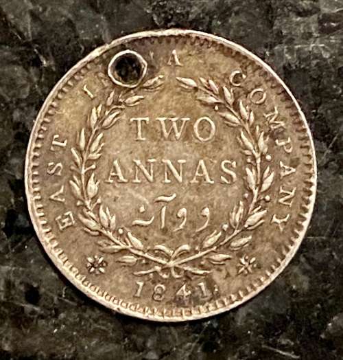 BRITISH EAST INDIA SILVER 2 ANNA 1841 SILVER .917