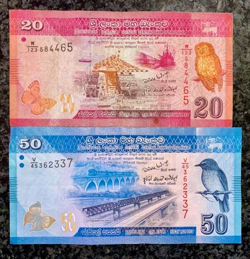 SRI LANKA SET 50 RUPEE 2010 & 20 RUPEE 2010 ( 1 BID TAKES ALL)