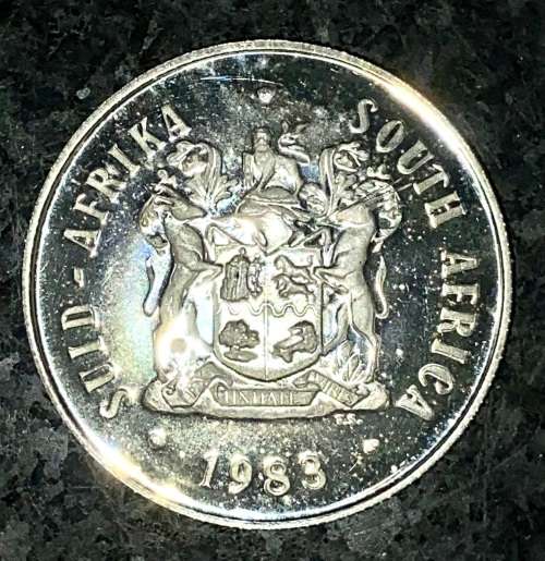 SOUTH AFRICA PROOF SILVER  R1 --1983--  PROOF COIN CAPSULE