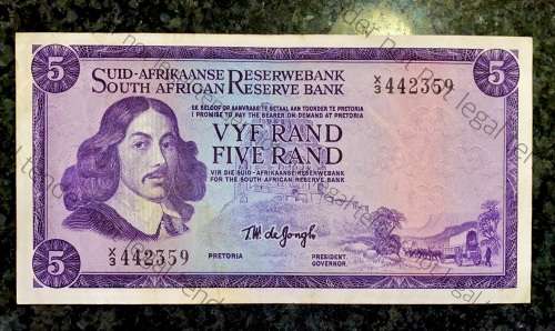 REPLACEMENT NOTE TW DE JONGH R5 -- X3 -- 1967 A/E 1ST ISSUE SPRINGBUCK WTM
