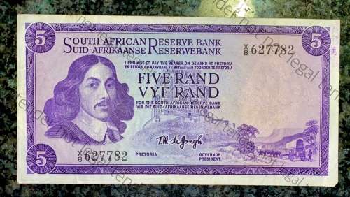REPLACEMENT NOTE TW DE JONGH R5 -- X8 -- 1976 E/A 3RD ISSUE VAN RIEBEECK WTM
