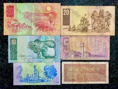 COMPLETE SET OF GPC DE KOCK & DECIMALS  R50 TO R2,,,1980s (R1 TW DE JONGH 1975)- (1 BID TAKES ALL)