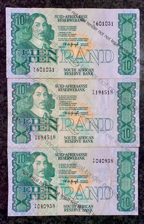 REPLACEMENT NOTES SET TW DE JONGH R10 -- Y1 - Y2 - Y4 --   A/E 4TH ISSUE 1978
